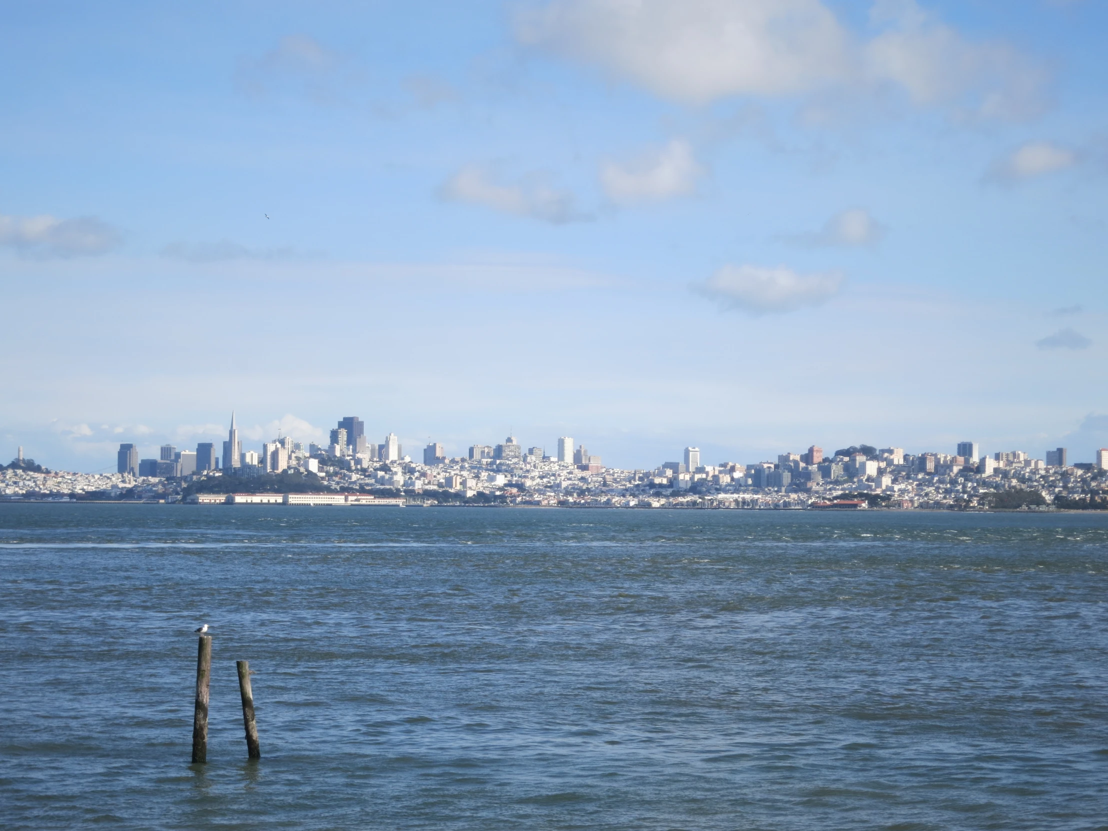 a large body of water with a city behind it