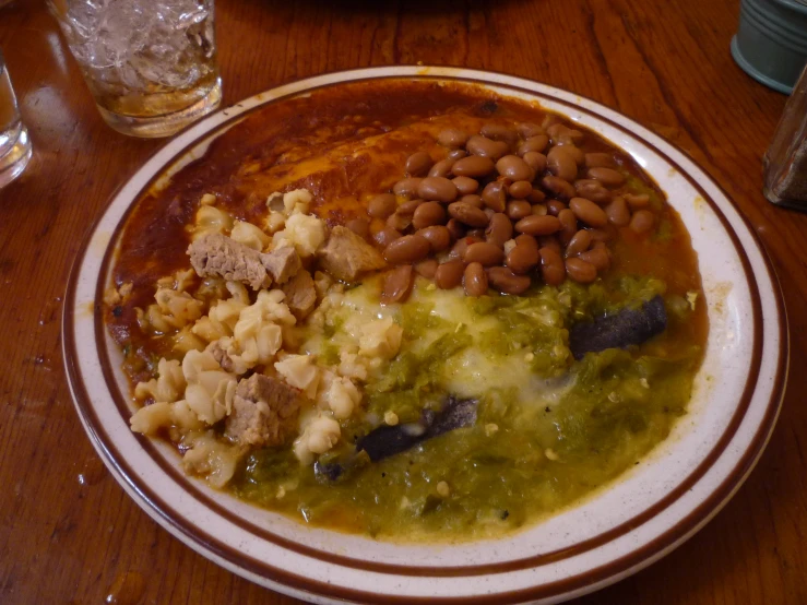 plate of food with peas, beans, and bread