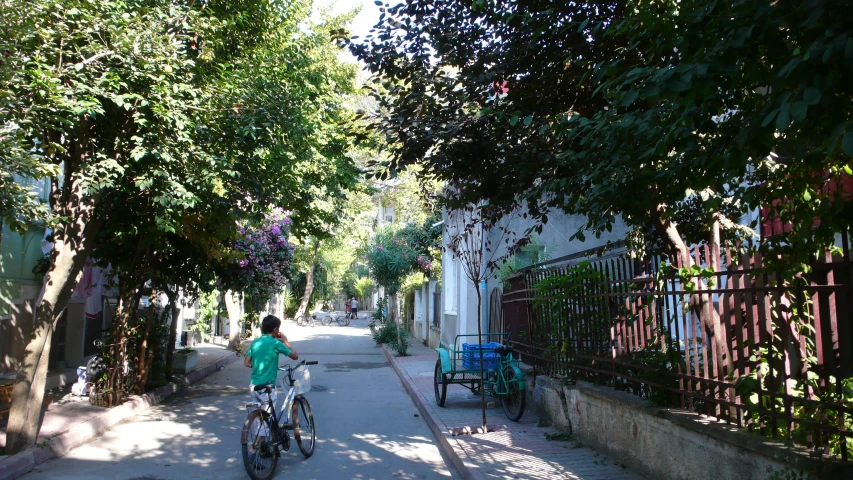 a person is riding a bike on the street