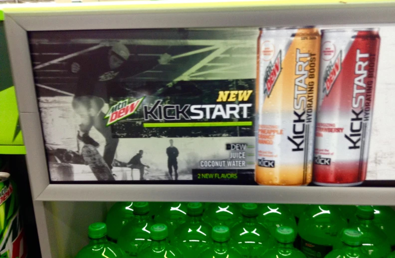 a po of kick start sports drinks and other drink products