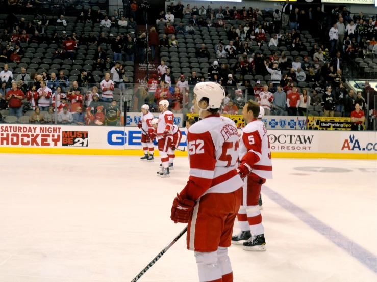 hockey players are warming up for the game