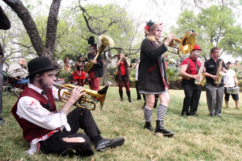 the band is performing in the park on the field