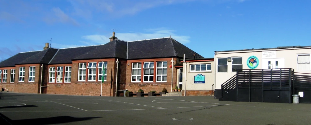 a large building on a big wide parking lot