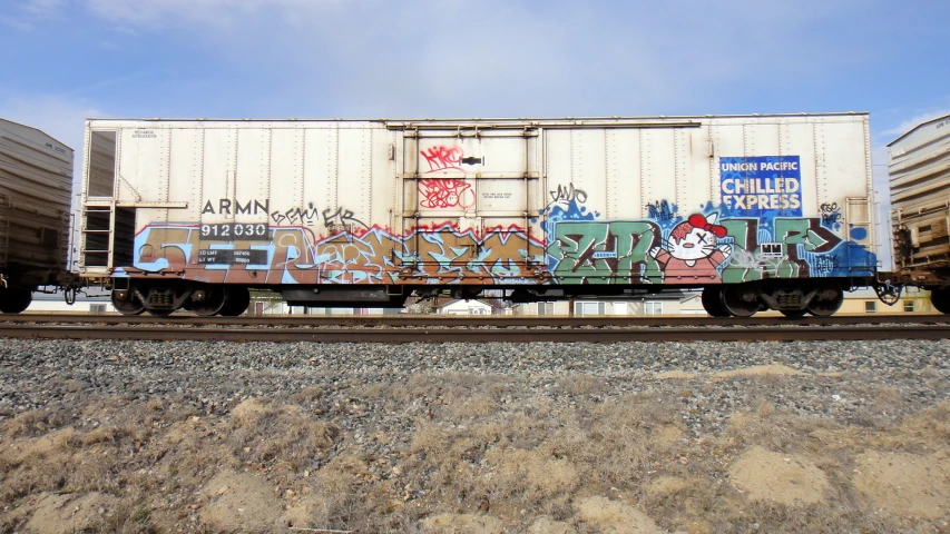 graffiti on a train in the middle of nowhere