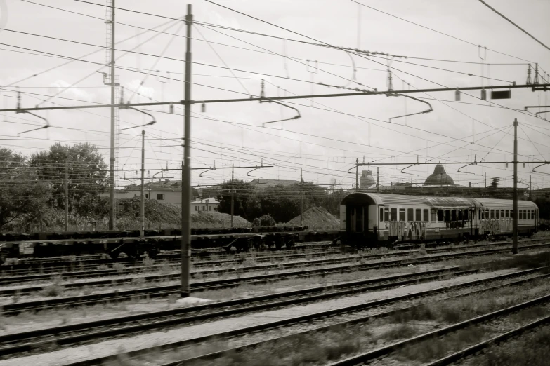 the train is traveling on the train tracks