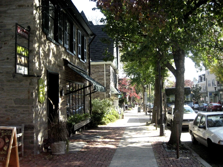 a cobblestone road on a sunny day