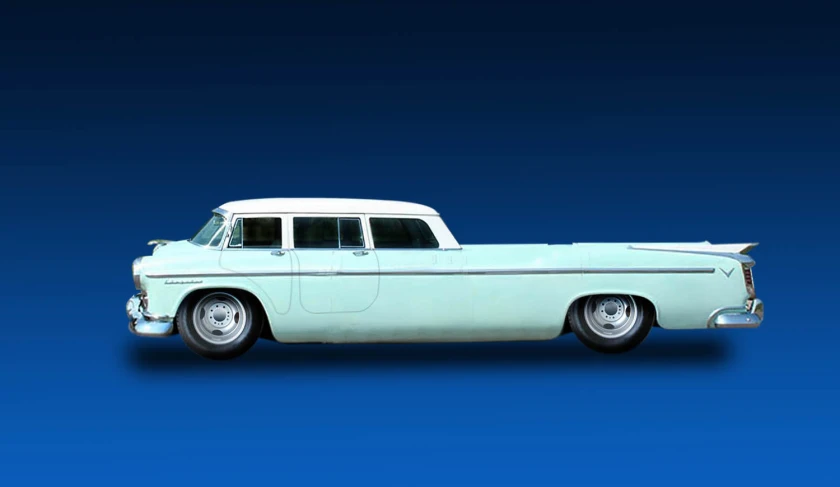 an old car against a blue background