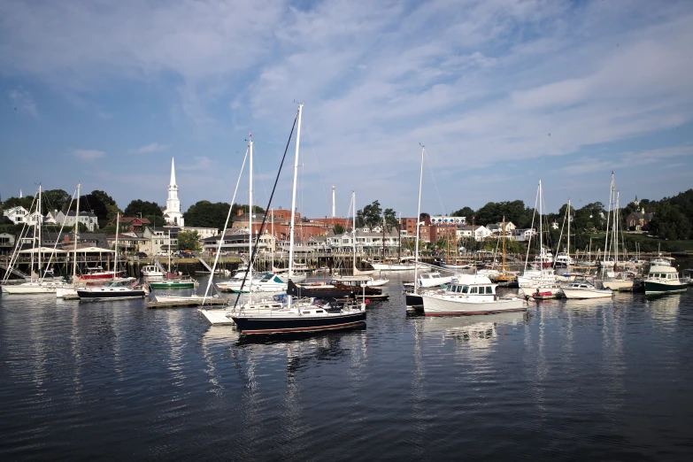 a large group of boats parked near the shore