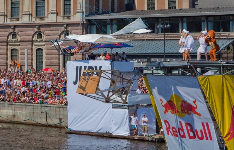 people on the roof of a boat during a festival