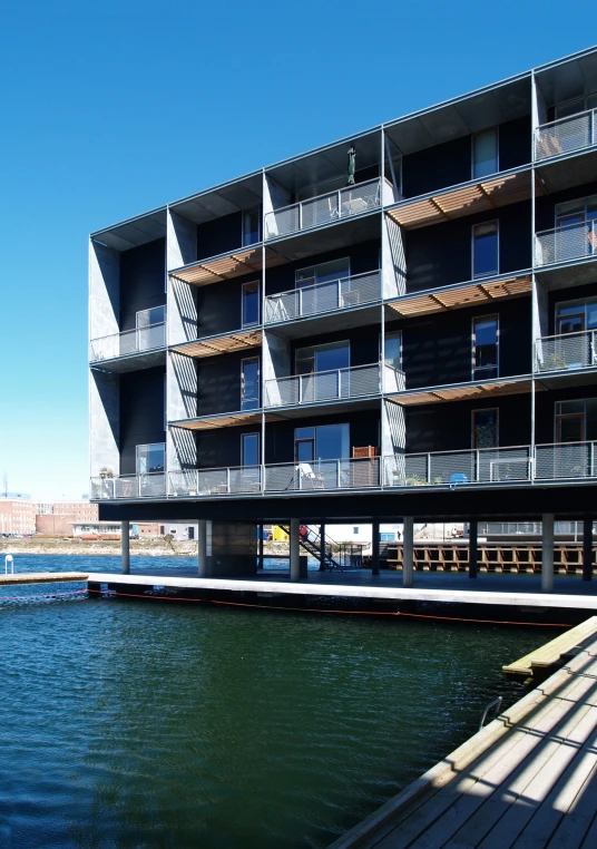 a large, multi - story building near a body of water