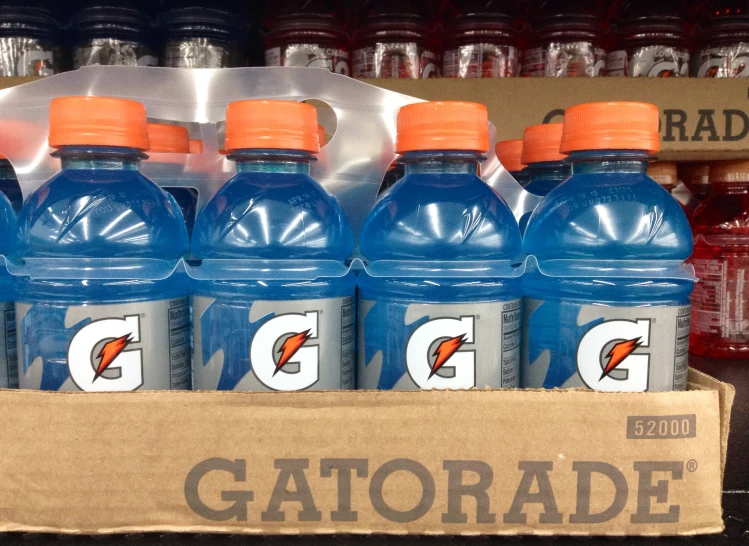 a large box of gatorade is on a display