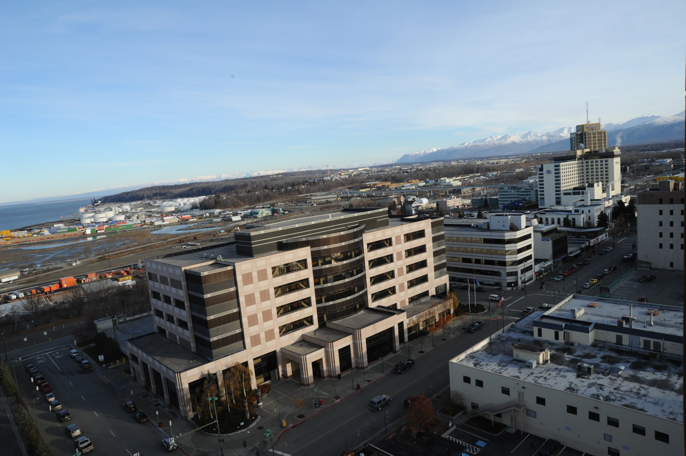 an aerial view of a city in the day