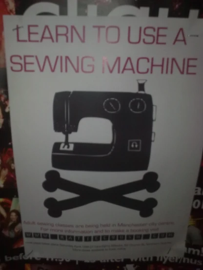 a poster with a machine on it advertises sewing