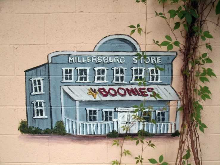 the mural is painted on the side of a building