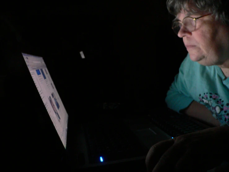 a woman sitting in front of a laptop computer