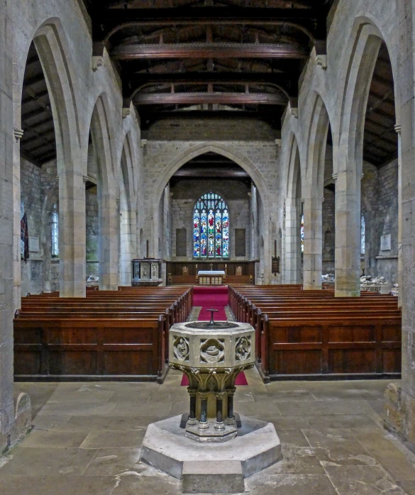 view from the center of a large cathedral