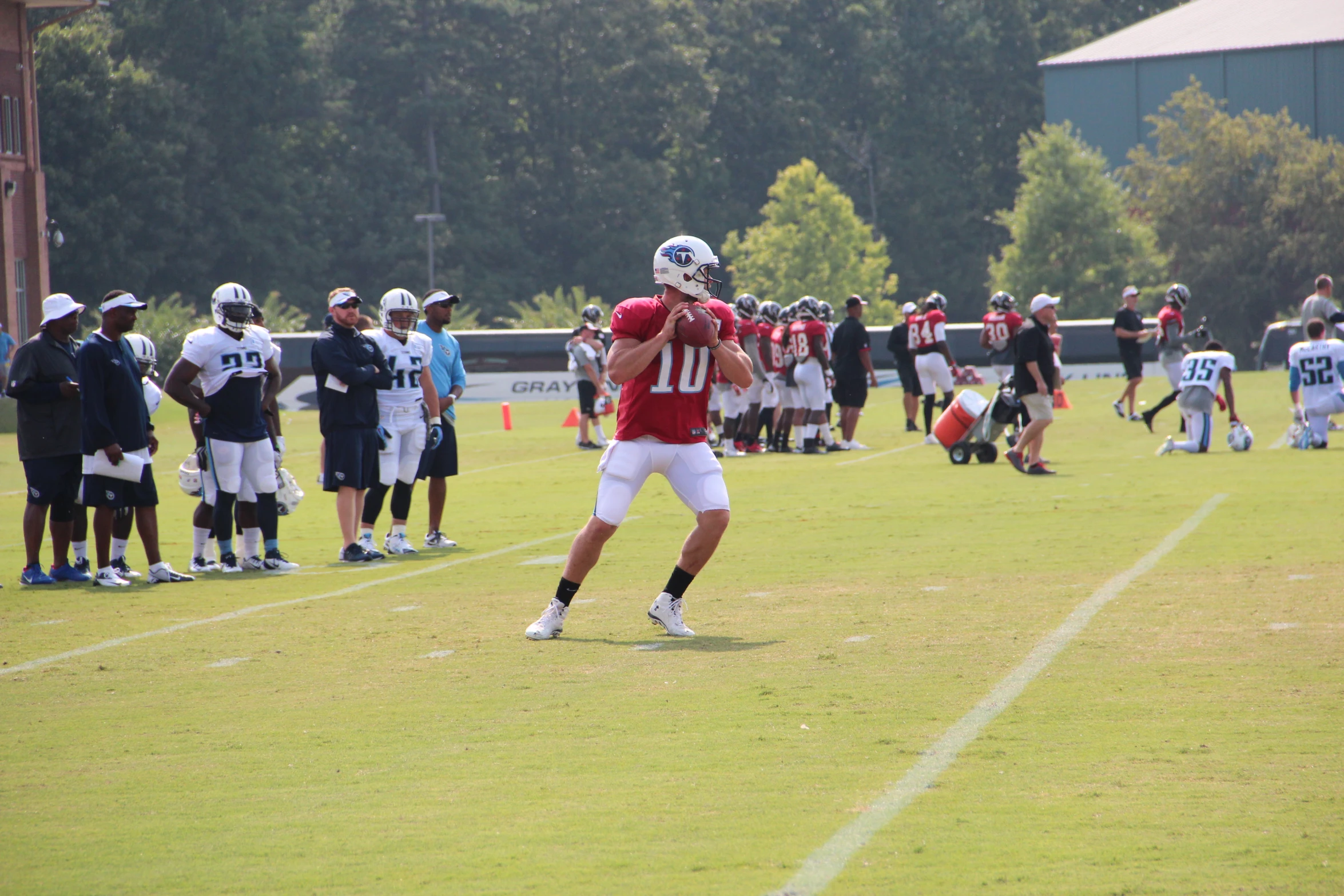 a football player is playing in a practice