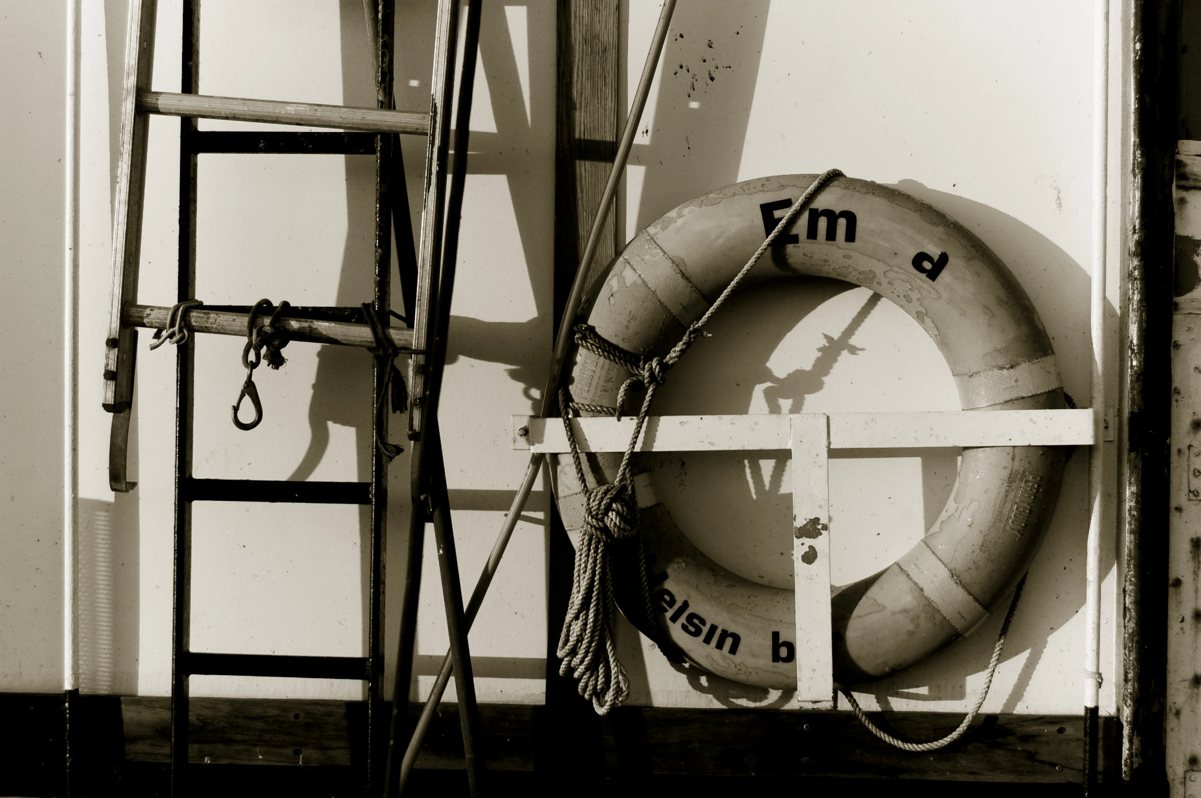there is a life preserver on top of the ship