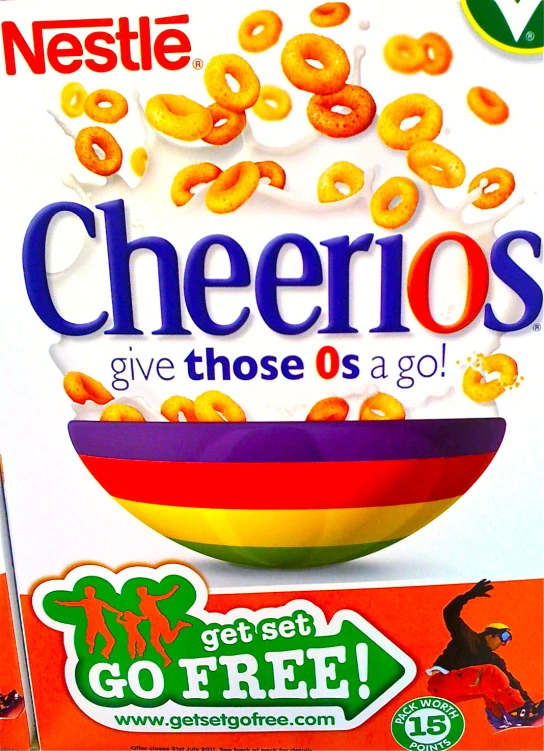box of cheetos cereal sitting next to a flag and a flag pole
