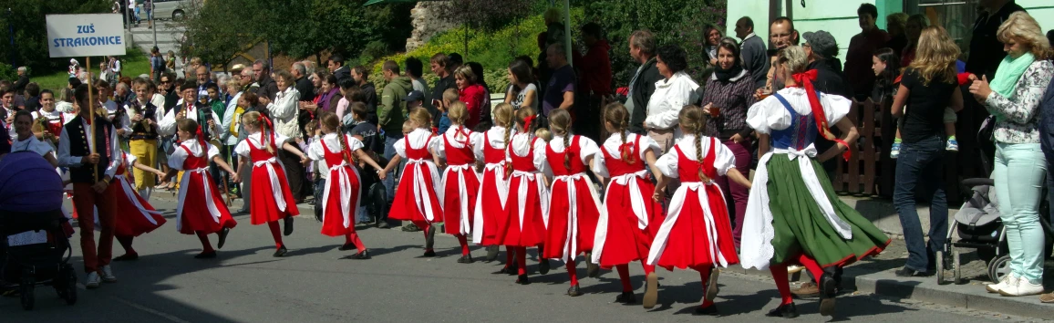 a group of people that are walking down a street