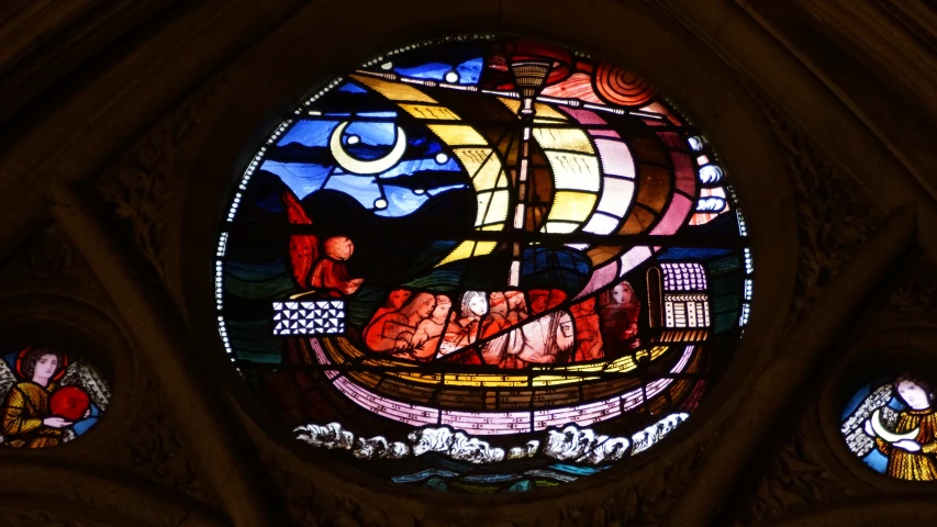 a stained glass window inside a building