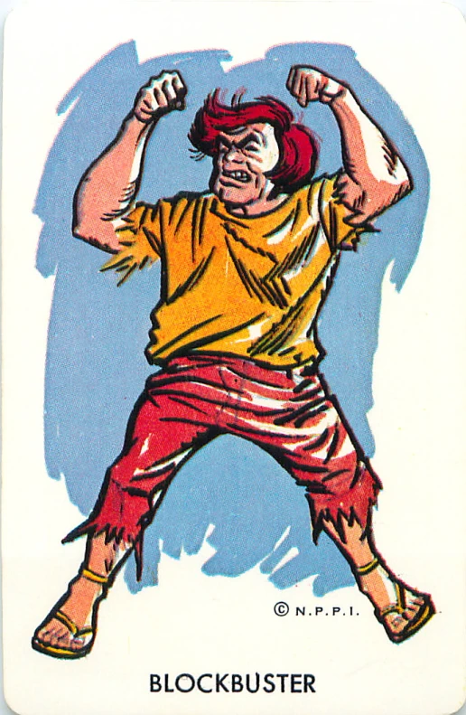 a card with a drawing of a man flexing