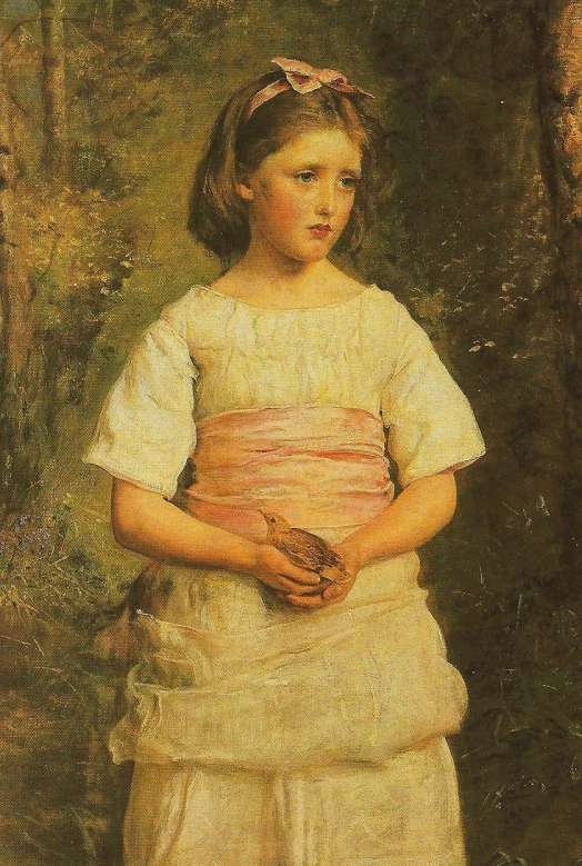 a painting of a little girl in a white dress