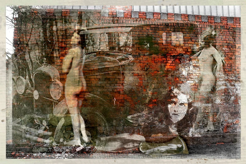 a man and a woman walk past a wall with graffiti