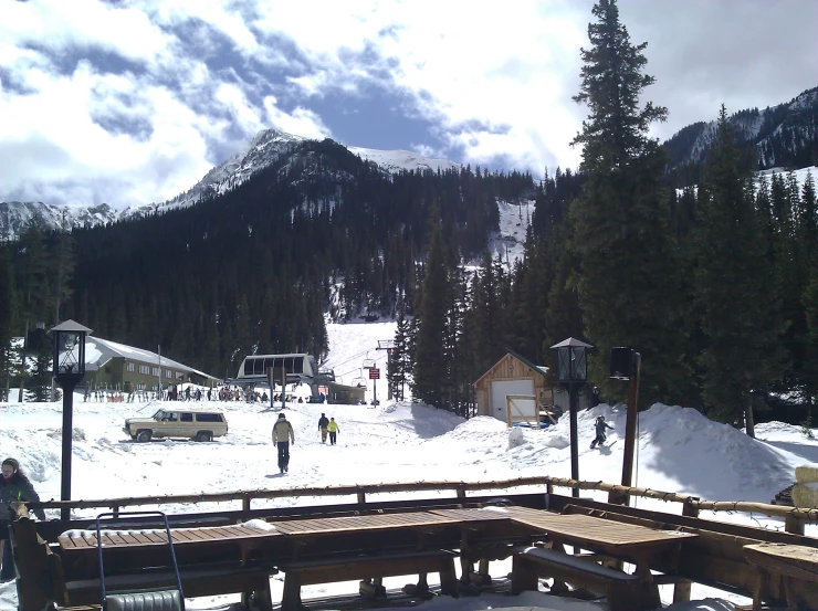 several people standing on the snow covered ski slope