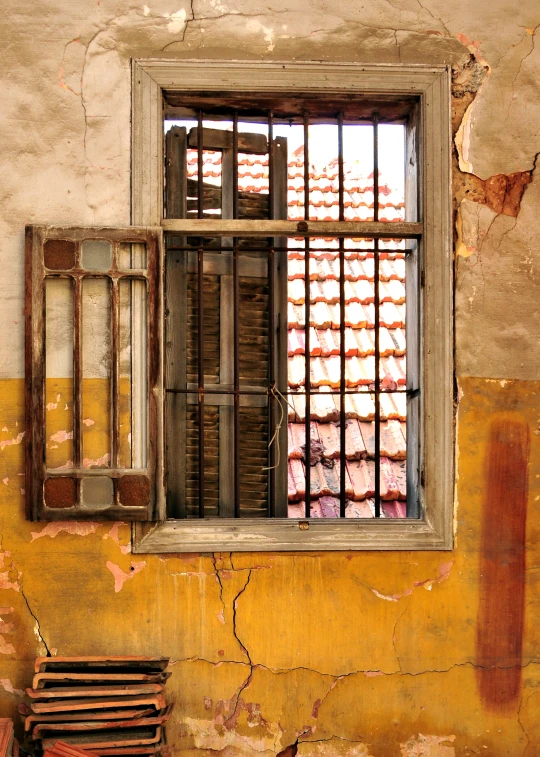 a window is closed in an old building