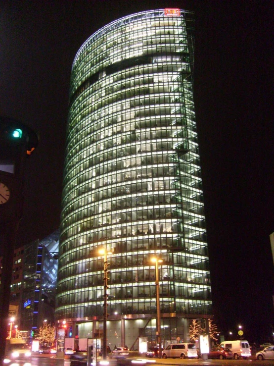 a large building is lit up at night