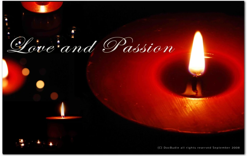 a candle with a name over it that says love and passion
