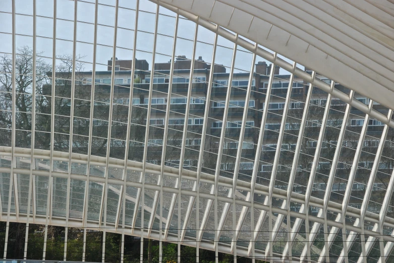 an inside atrium in the building with lots of windows