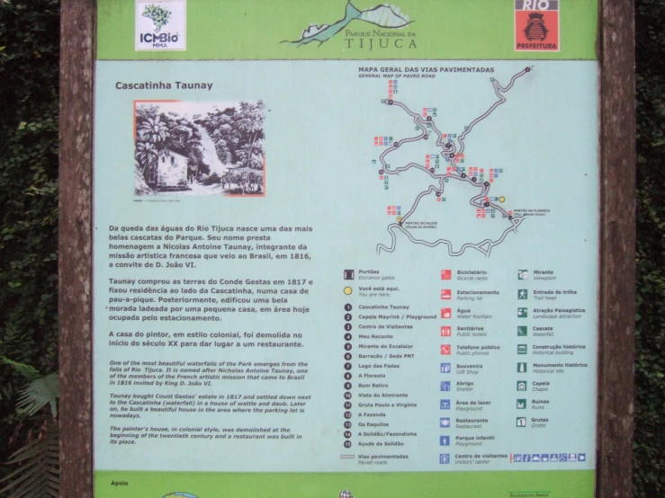 a sign listing places on the trail map