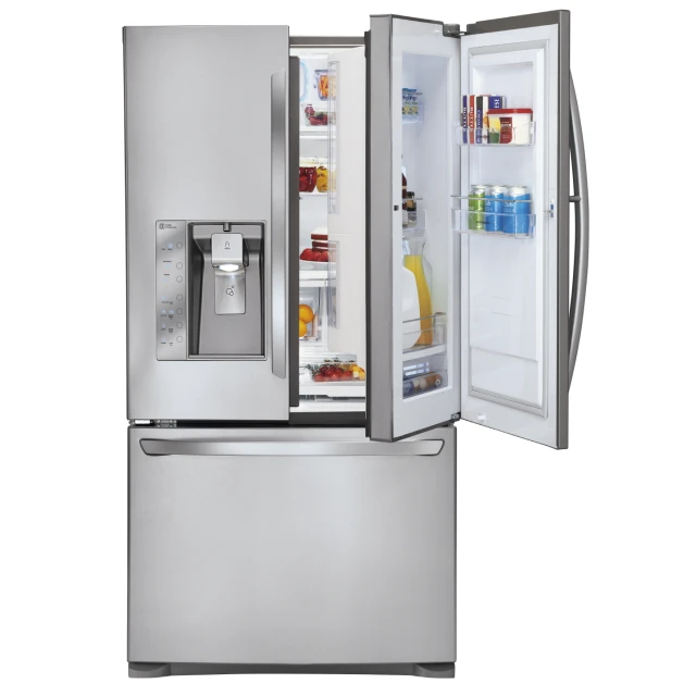 a refrigerator is open and contains drinks in it