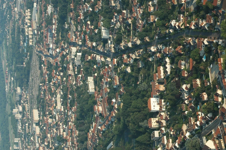 an aerial view of a town area with many streets