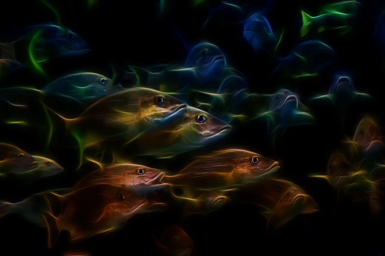 group of fish swimming in sea with large colors