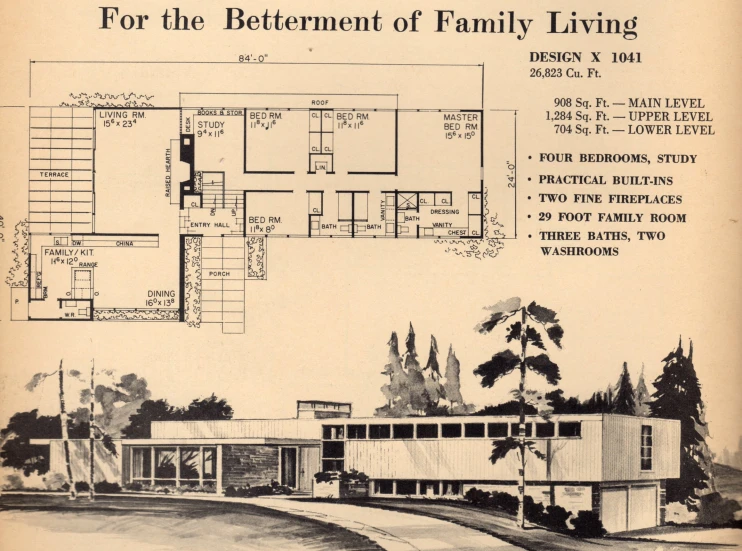 a vintage home is shown with plans and pictures