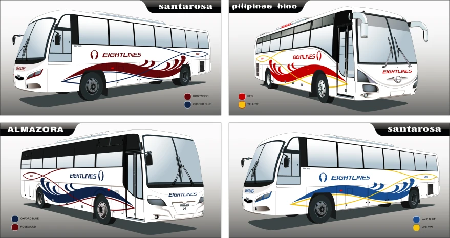 three pictures showing different types of busses