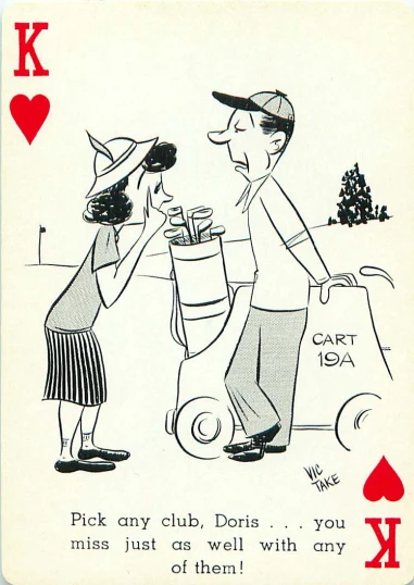 the back side of a playing card shows two men, one holding a bottle