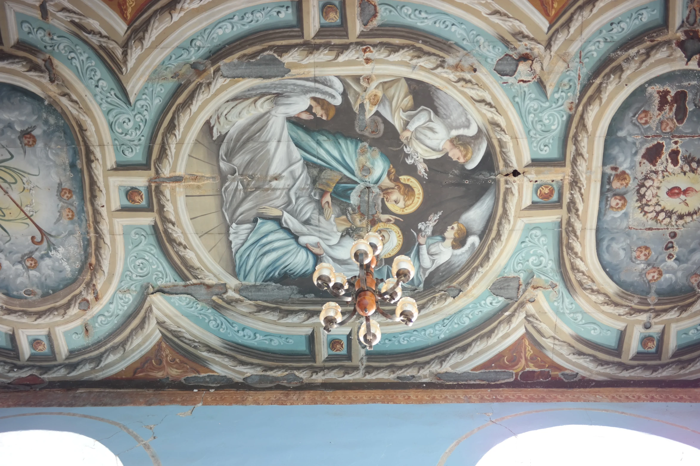 mural in an old building depicting the birth of jesus