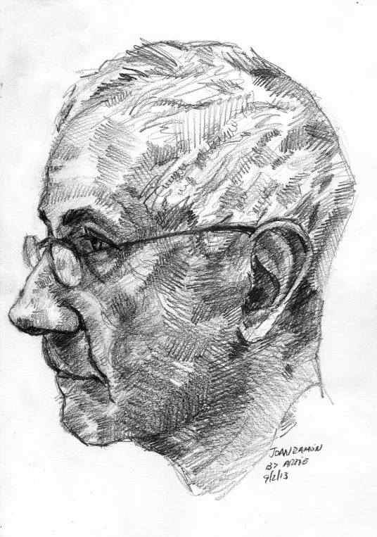 a pencil drawing of an old man's face