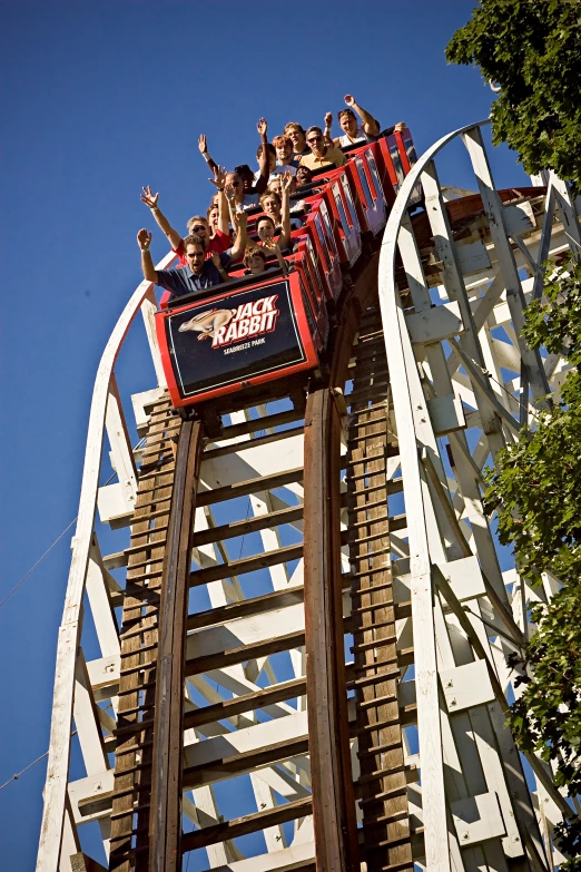 people riding on the top of a roller coaster