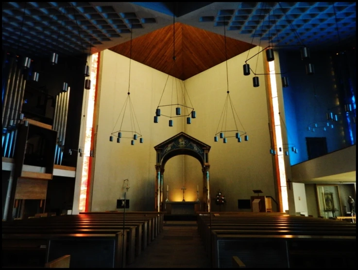 there is a church interior that has no people inside