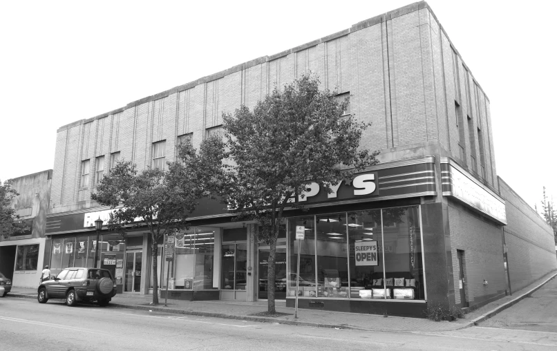 a black and white po of an empty store front