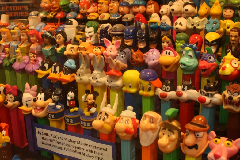 a bunch of toy figures are on display