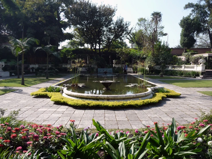 a view of a nice pond in a very big garden