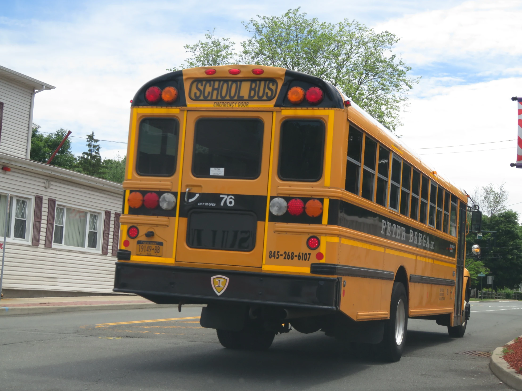 a school bus driving down the street