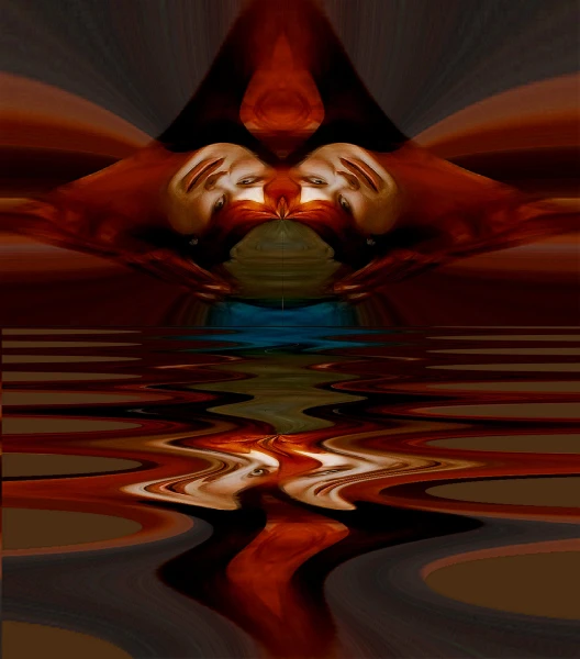 the reflection of a woman in the water