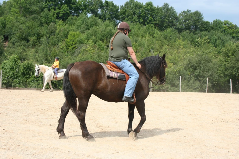 man on a horse in an open field near other horses